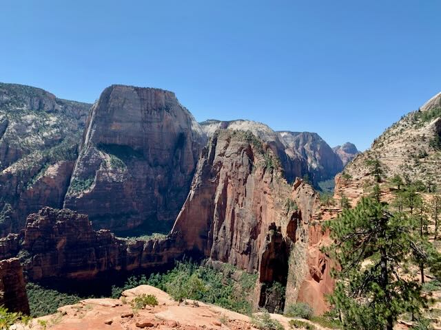 View of the trail for the Angels Landing Hike from Observation Point